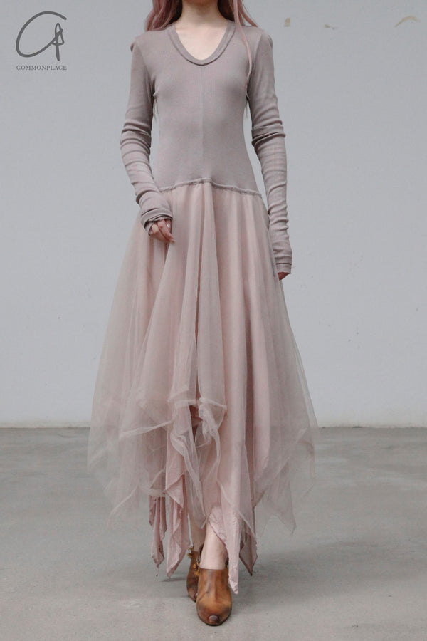 Marc Le Bihan Fake Two-piece Dress Series Three-layer Gauze Silk Skin-friendly Hand-made Plant Dyeing Daily MLB-2832-MGH Rose Red